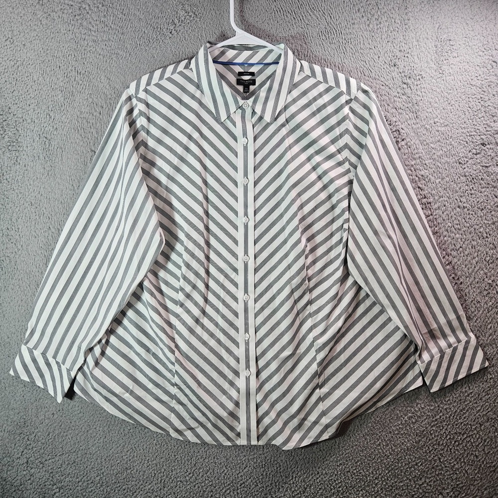 New Talbots Shirt Women Size 20w Plus Stretch Button Up White Black Striped